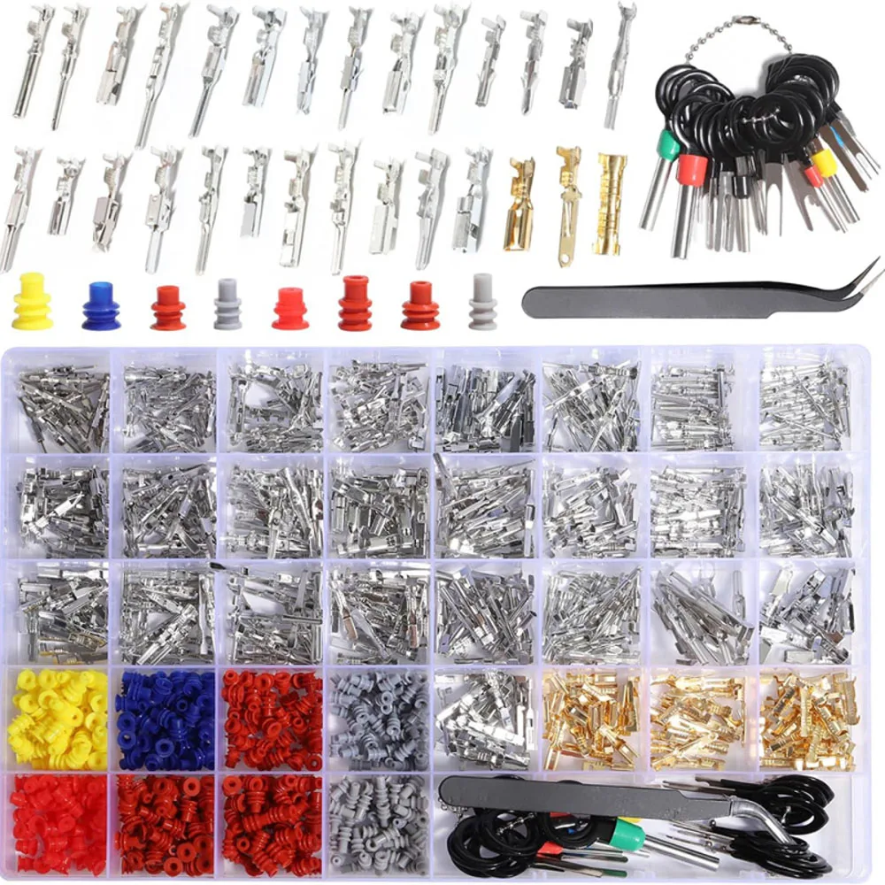 950pcs Crimp Terminal Connector Pin Kit Auto Electrical 1-3.5mm Male Busbar Sealing Disassembly Kit Non Insulated Plug Crimp Kit