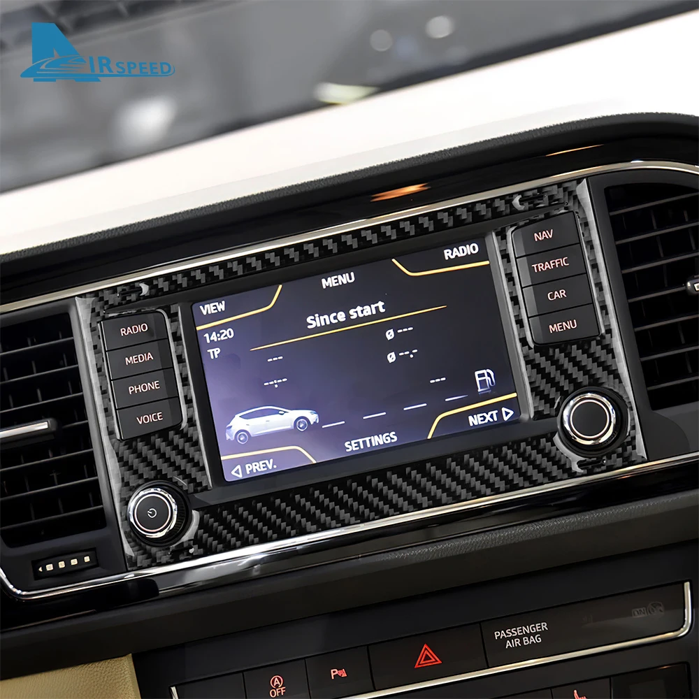 Real Soft Carbon Fiber Sticker For Seat Leon 2013 2014 2015 LHD RHD Car Central Control Screen Trim Interior Accessories