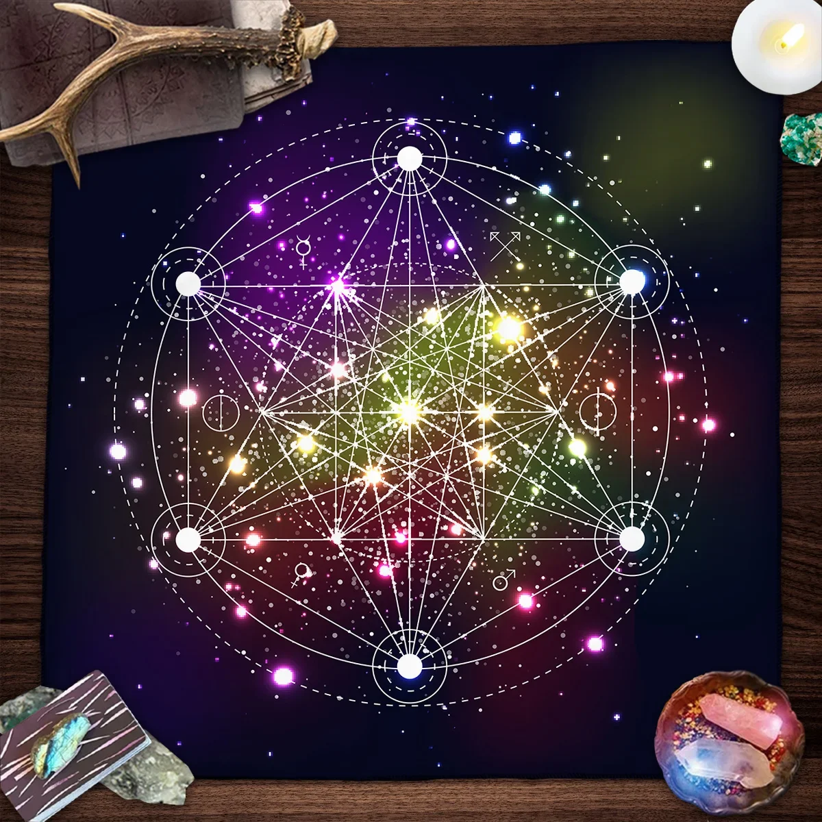 50/75/110/137cm Tarot Mat Geometric Altar Cloth Tarot Card Tablecloth Flower of Life Design Tarot Card Reading Mat Metatron Cube