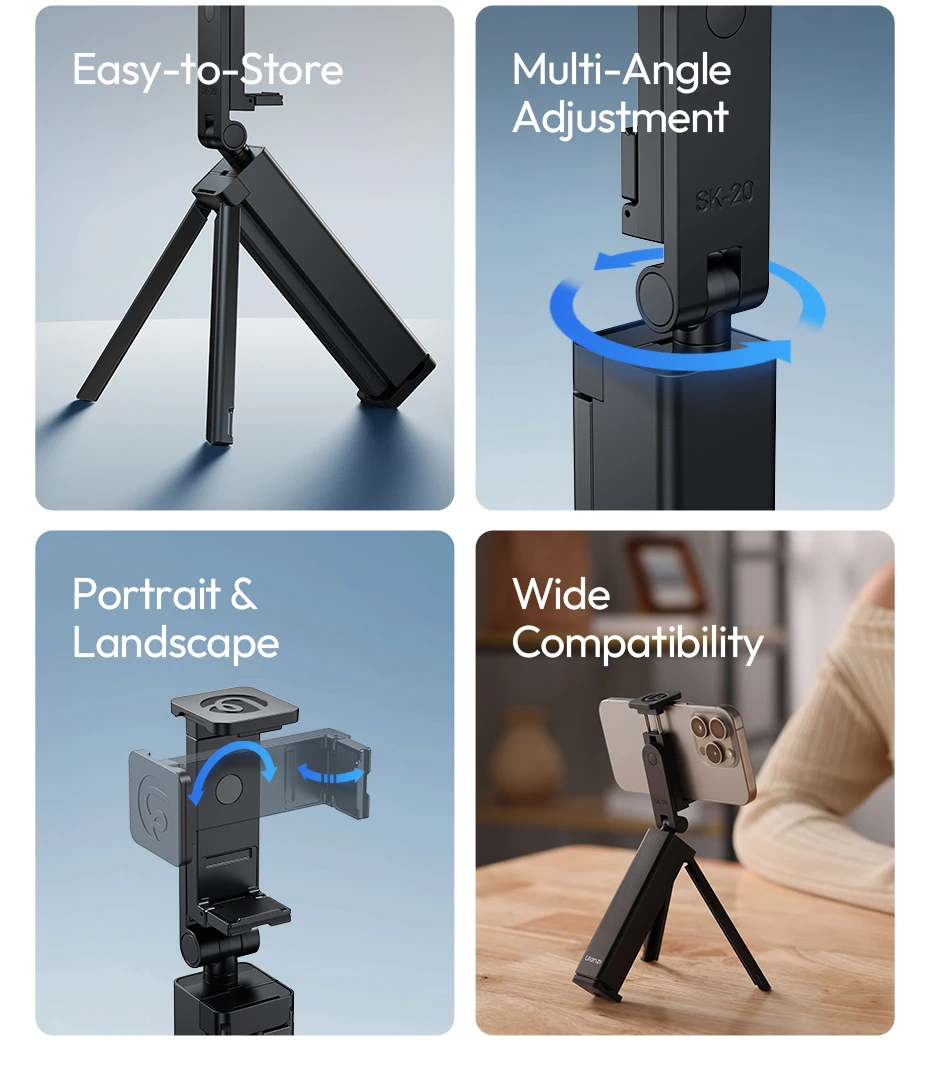 Ulanzi SK-20 Reise-Handyhalterung für Smartphone, vertikal, horizontal, für Livestream Overhead Shots Vlog 360° ° Rotationsfotografie – Detail 3