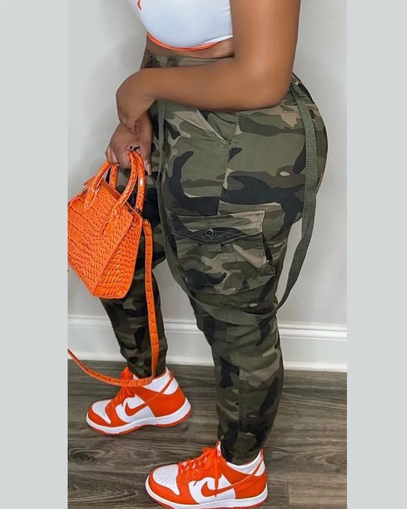 Camouflage Overalls Cargo Design Skinny Pants