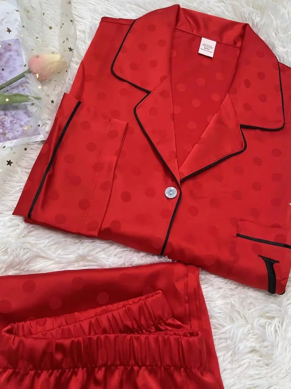 Weijia red embroidery wedding festive autumn and winter pajamas women  real silk satin zodiac year home clothes suit