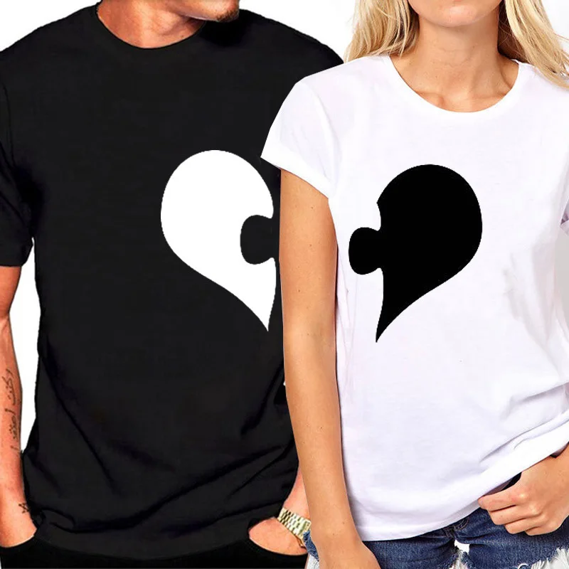 

Stitched Heart Print CoupleT Shirt Short Sleeve O Neck Loose Lovers' Tshirt Women Men Tee Shirt Tops Clothes Camisetas Mujer