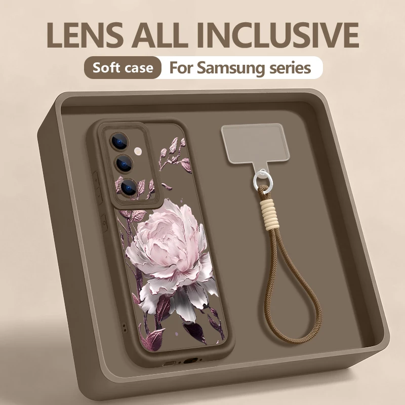 Wrist Lanyard Case For Samsung Galaxy S26 S24 S25 Ultra S23 S25 FE A57 A17 A37 A56 A16 A55 A54 A15 A25 Cartoon Flower TPU Cover