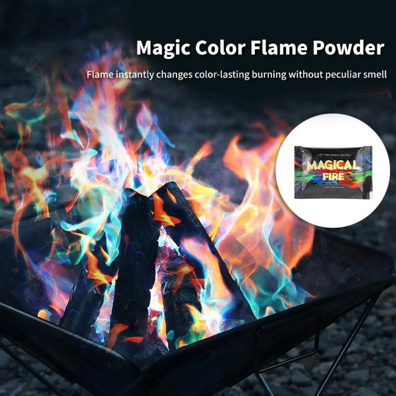 ديكور حفلات مسحوق اللهب الملون K0EF لحفرة النار، وحرائق المخيمات، والمواقد الخارجية