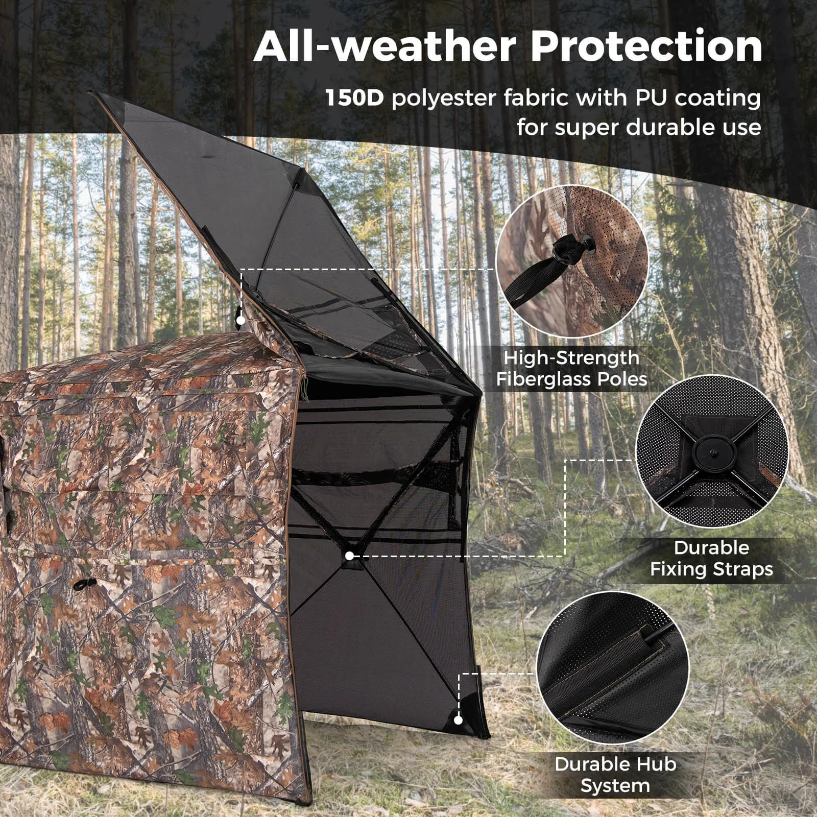 360 Degree One-Way See-Through Hunting Blind w/ Full-Open Door Carrying Bag view 6