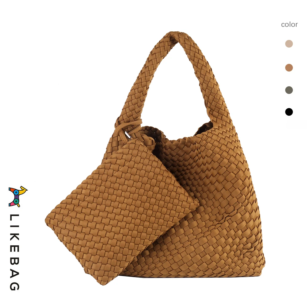 LIKEBAG Fashion Women Woven Bag Shoulder Handbag Neoprene Woven Bag Large Capacity Tote Bag With Woven Clutch Bag