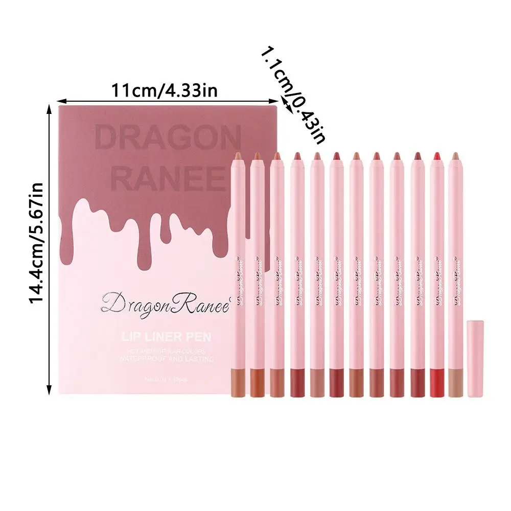 ชุดดินสอเขียนขอบปากลิปกลอสกันน้ำสีนู้ดเนื้อนุ่ม12ชิ้น