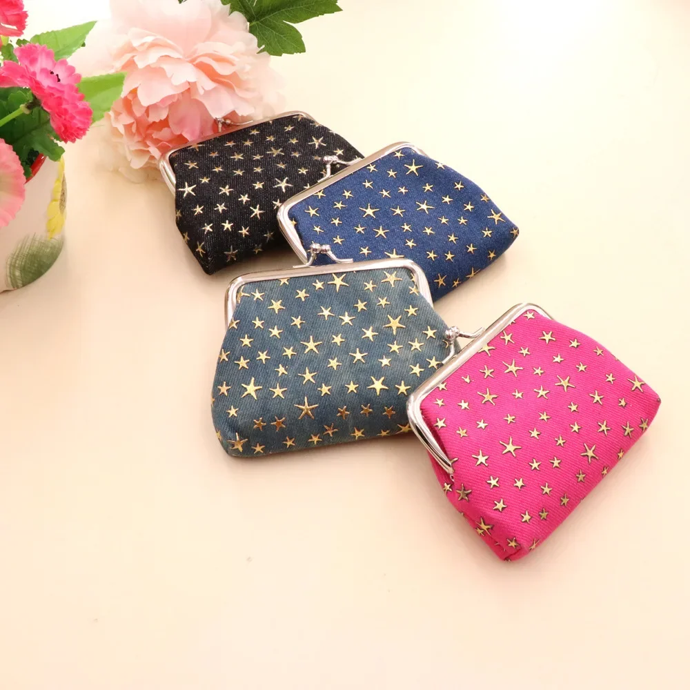 Women Denim Fabric Coin Purses Ladies Star Pattern Mini Wallet Female Hasp Clutch Purse Card Holder Storage Organizer Gifts