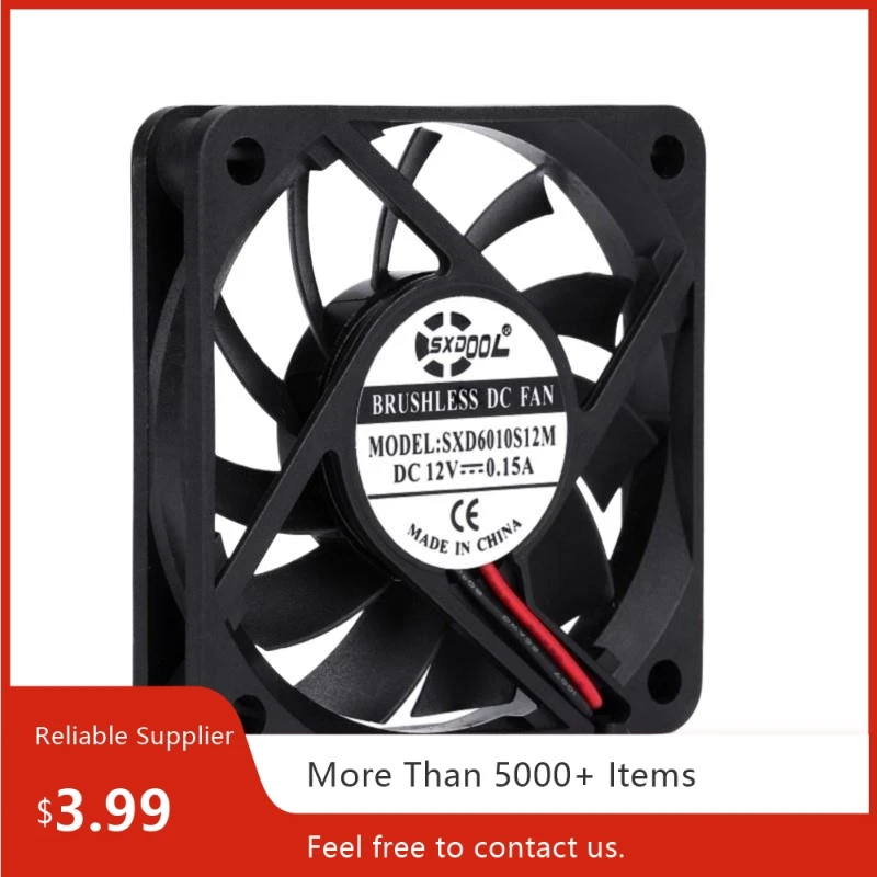 

FOR SXDOOL SXD6010S12M 60x60x10mm 12V 0.15A Slim Axial Cooling Fan 3300RPM 13CFM 24dBA 2-Pin