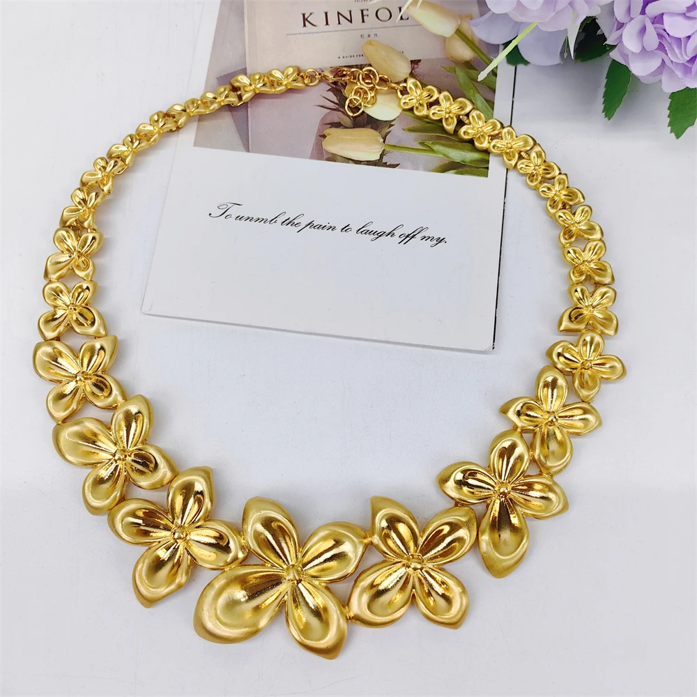 ESALE Women Necklace Earrings Ring Bracelet Jewelry Set Bud Pendant Gold Plated Luxury Nigeria Dubai Gold Jewelry Set Women