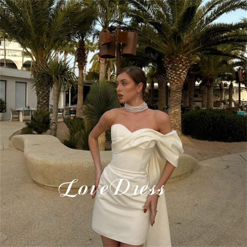 Customized Elegant Sweetheart One Shoulder Sheath Short Wedding Dress Above Knee Simple Backless Lace Up Pleats Mini Bridal Gown