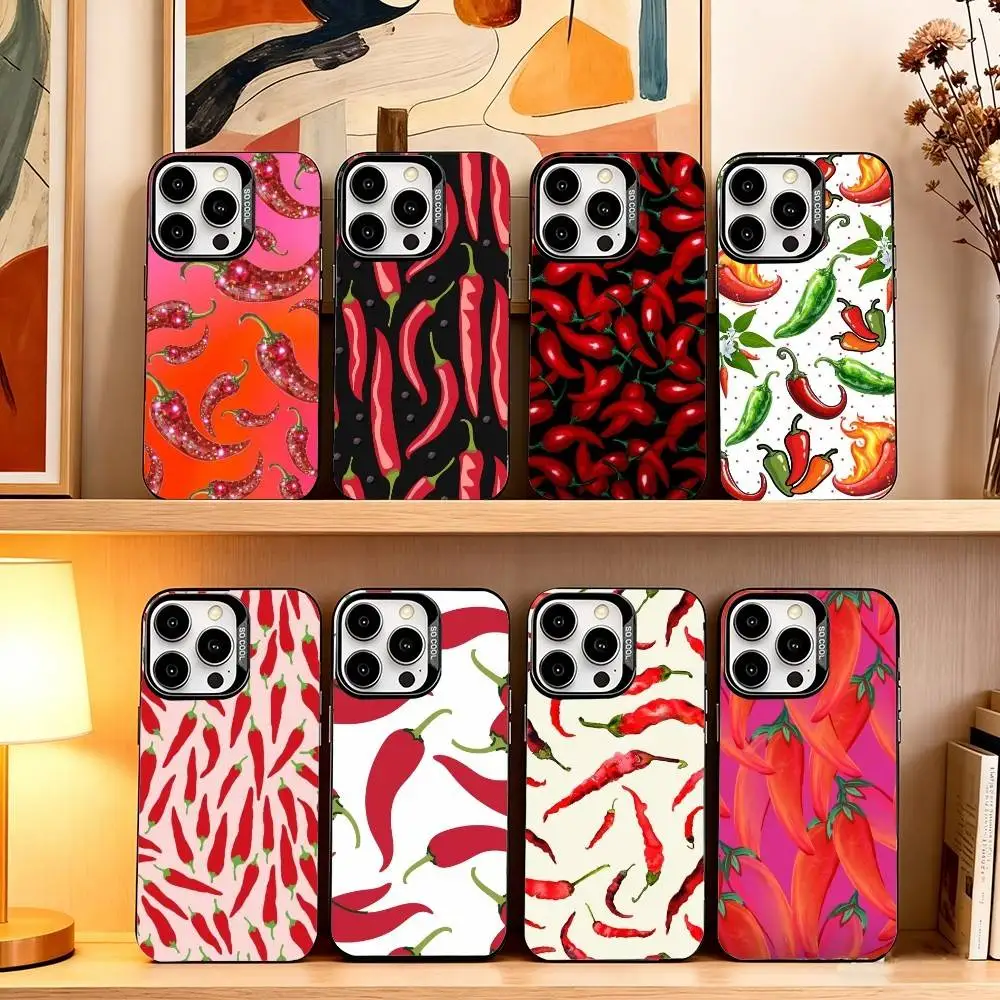 

Red Chili Pepper P-Pattern Phone Case For iPhone 17,16,15,14,13,12,11 Plus,Pro Max,XS,Colorful Silver Phone case Funda Cover