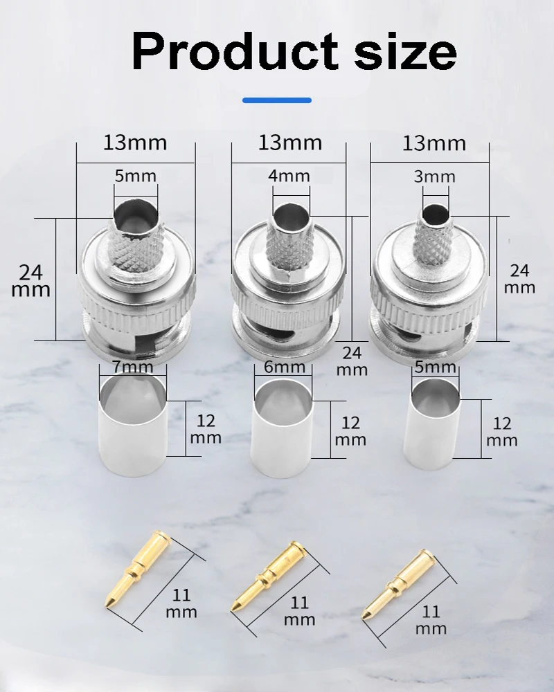 BNC Male Crimp Type Connector adapter plug for CCTV audio BNC Female Coupler Connector RG58 RG59 RG60 cables