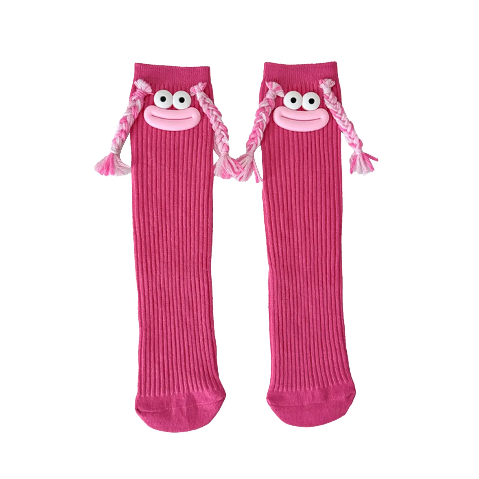 1pc Girl'S Mid Length Socks With Colorful Big Mouth Braids, Funny Long Socks, Cute Mid Length Socks Funny Socks 여성양말 Gift image 3