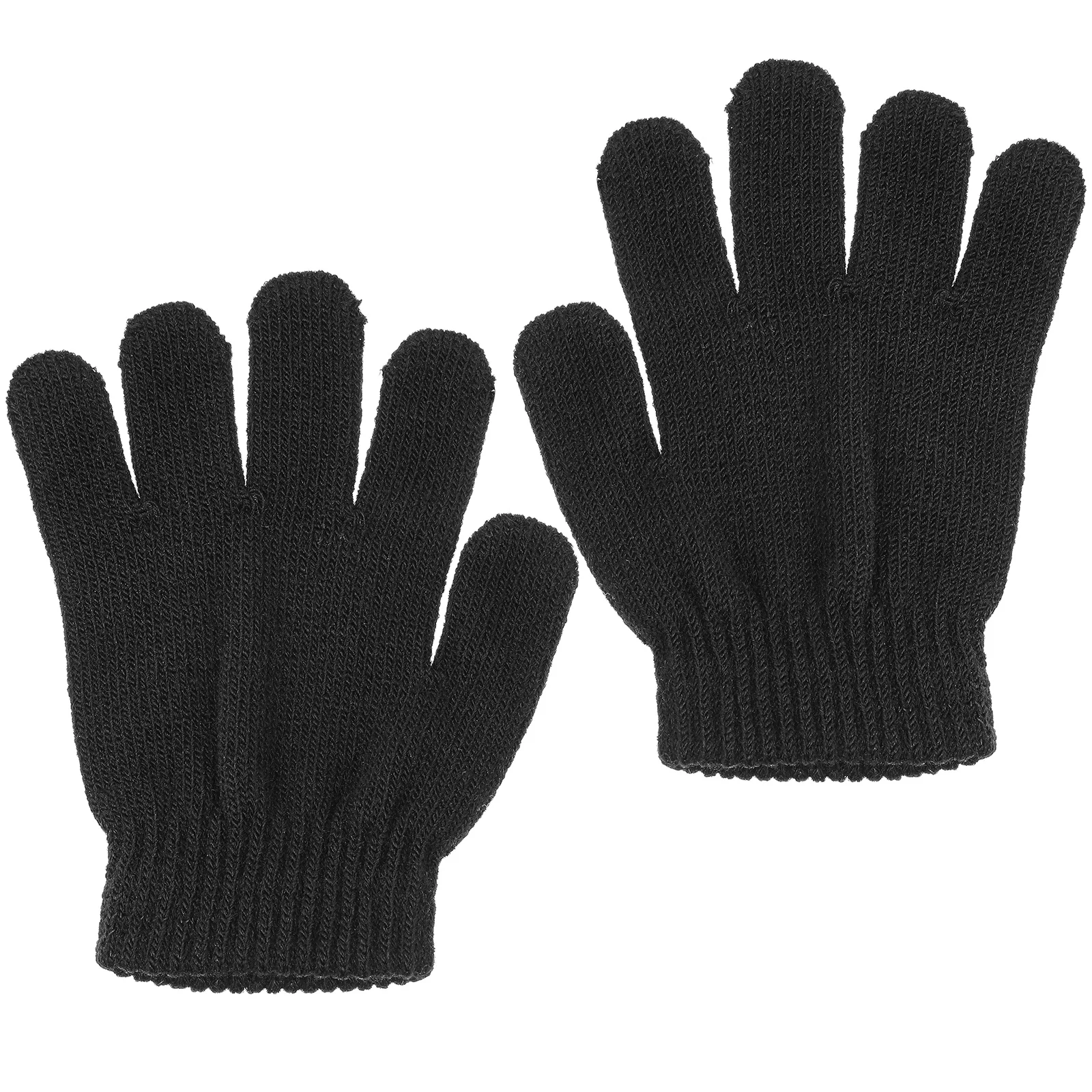 

Kids Gloves Autumn Winter Five Fingers Warm Knit 4-12 Years Black Handmade Outdoor Exploration School Park Travel