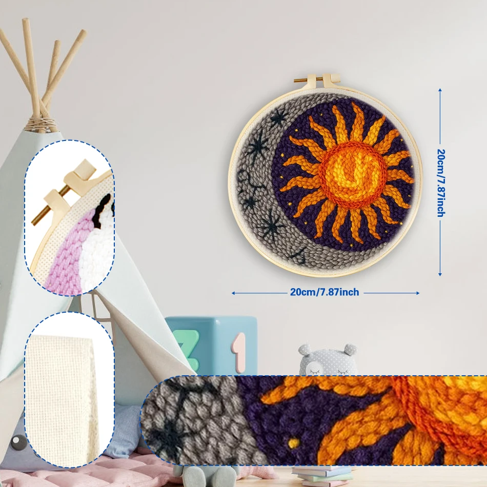 

GATYZTORY punch needle embroidery package Diy Set sun moon Abstract Creative yarn Handmade 20x20cm frame Sewing accessories kits