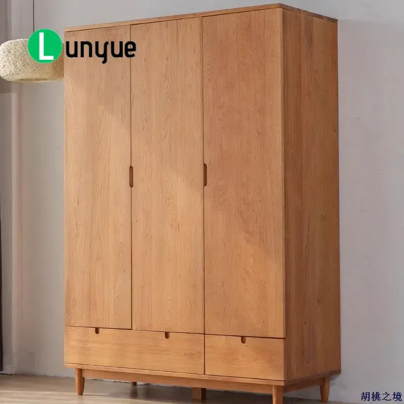 Nordic Modern Solid Wood Wardrobe 3 Door Bedroom Closet North American Cherry Log Black Walnut Oak Simple Storage Furniture