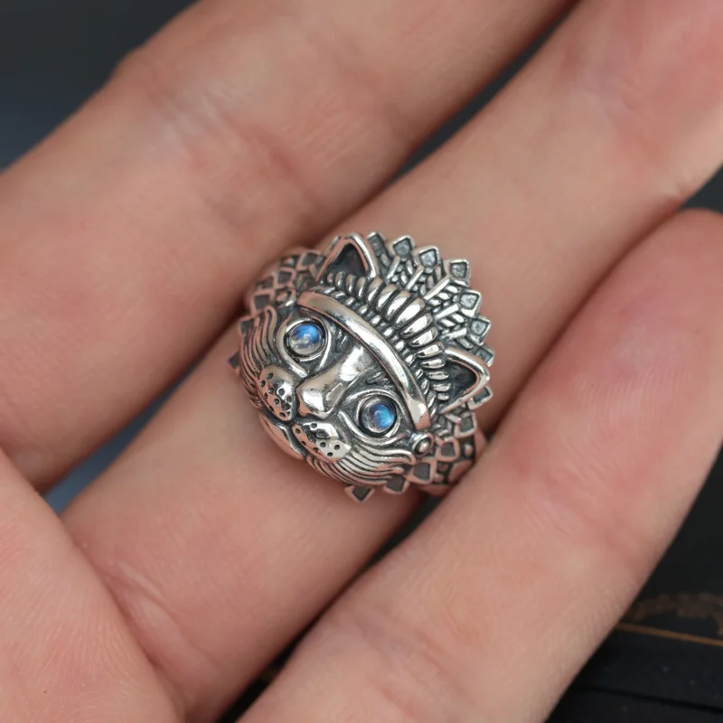 VENTFILLE 925 Sterling Silve Cat Leaves Ring for Women Girl Gift Moonlight Stone Retro Originality Punk Jewelry Dropshipping