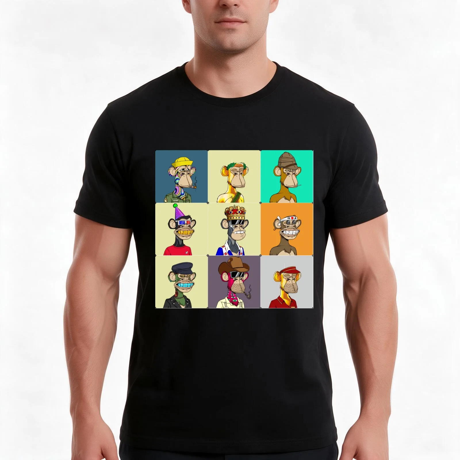 BORED APES NFT T-Shirt, Summer Casual Cotton Tee, Oversized Streetwear Tops, Vintage Graphic Print, Loose Fit Short Sleeve
