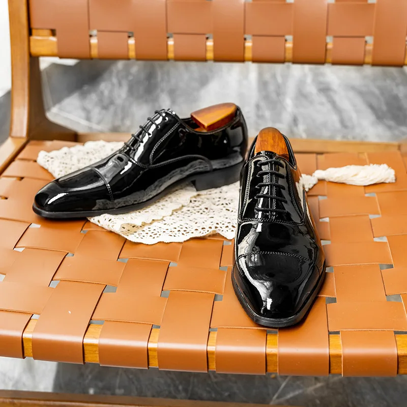Korean-style patent leather three-joint Oxford shoes for men