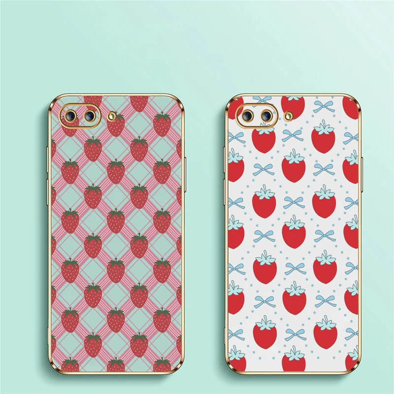 For infinix Hot 40 Pro 40i 30i 30 4G 5G 20 20S 20i Soft Silicone Phone Case Strawberry Grid Pattern Plating Shockproof Funda