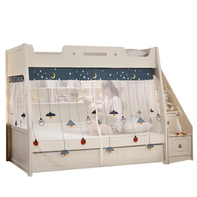 The child and mother bed is  the upper and lower bunk beds are  the bunk children's bed is