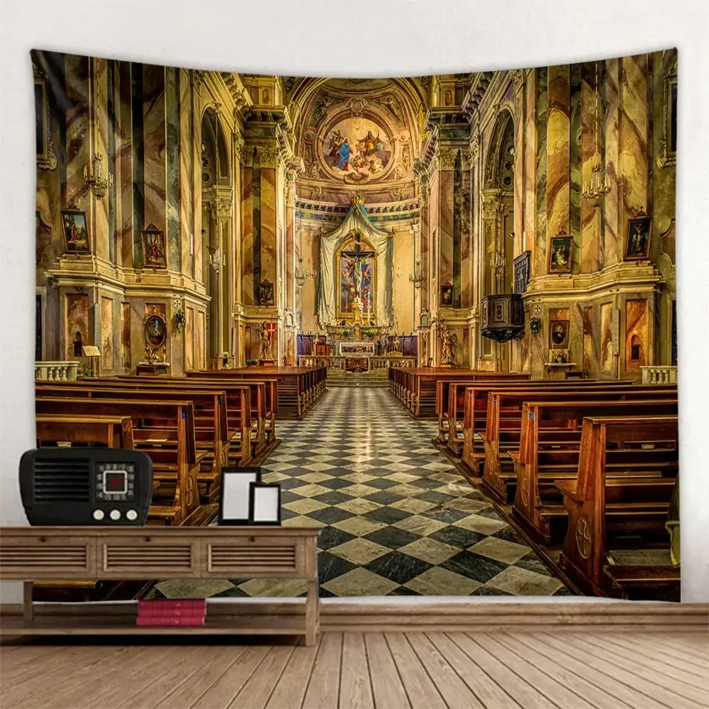 Church Retro European Architecture Theme Tapestry for Home Decorations Bedroom Living Room Hanging Curtain Aestheticism Adults