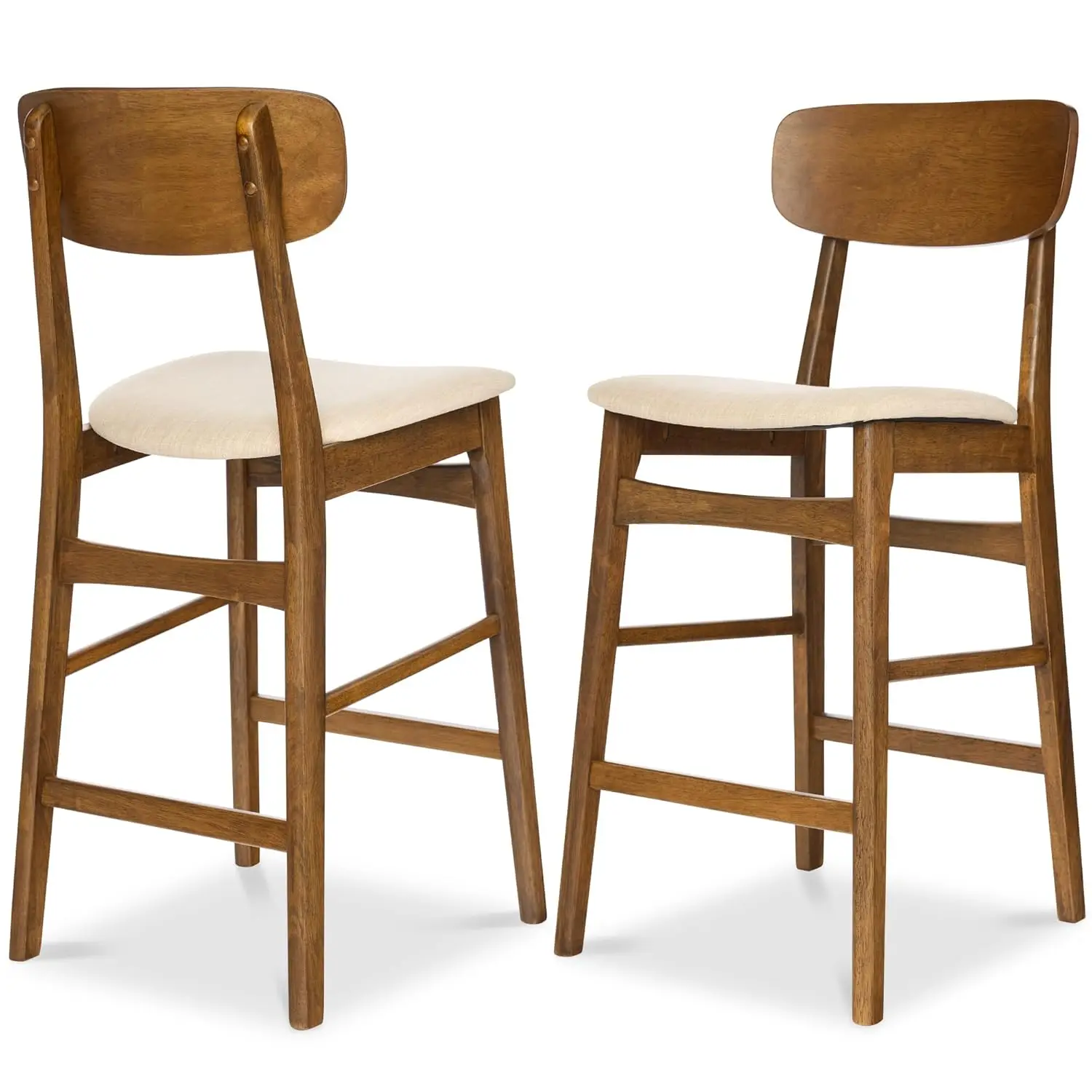

Bar Stool Set of 2, Modern Farmhouse Counter Height Stools W/Upholstered Cushioned Seat, Wooden Curved Backrest, Customized