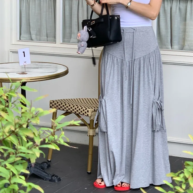 

Весенняя юбка с высокой талией, простая, универсальная, с поясом, женская, в корейском стиле, стандартного кроя, для повседневной носки, универсальная