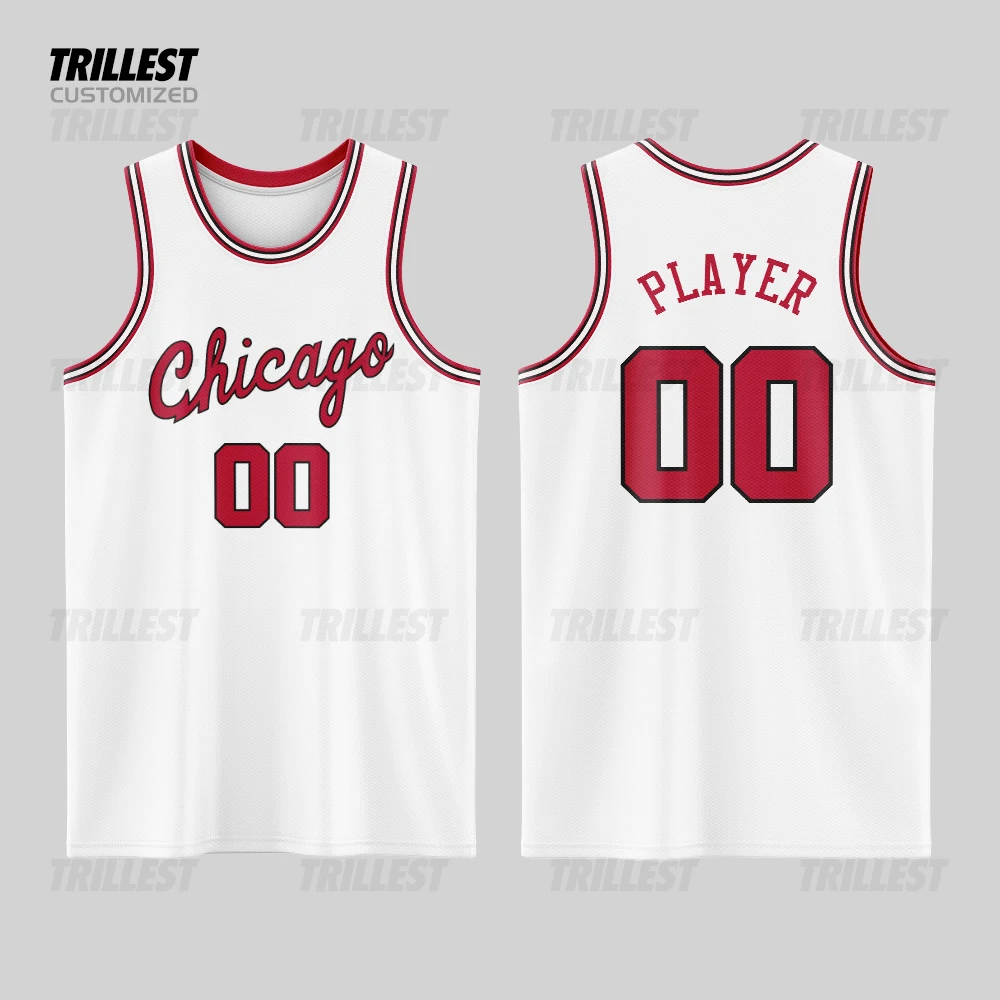 Trillest Customized Team Chicago City Red White Black Stripes Basketball Jerseys Kids Youth and Adult with Any Name and Number