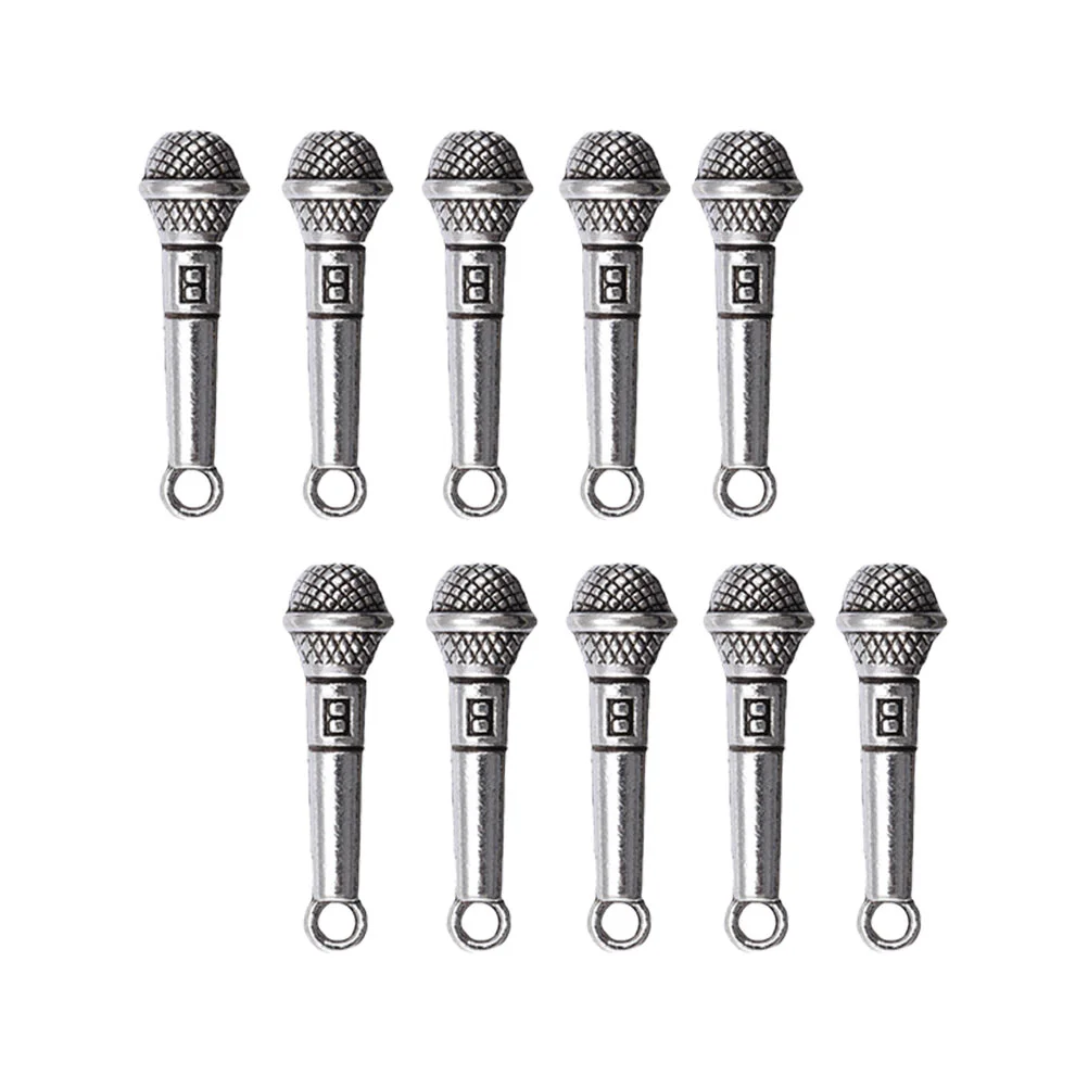 10 Pcs Mini Microphone Simulation House Decor Fake Microphones Handheld Necklace Alloy Toy Model Silver Accessories Child