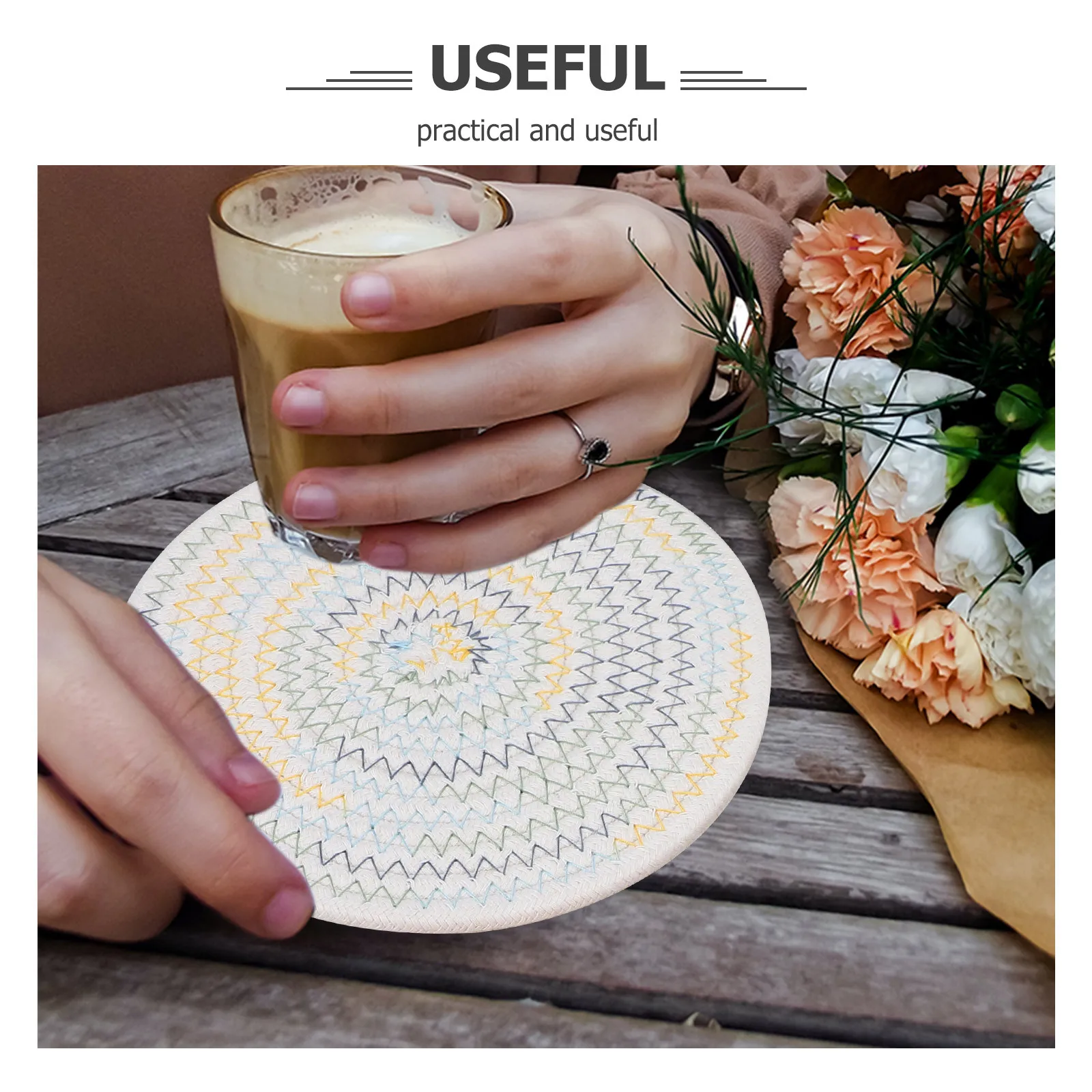 

6pcs Cotton Coasters Round Woven Coaster Set For Drinks Heat Resistant Table Protector Home Office Cafe Decor Kitchen Bar