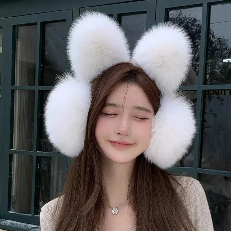 Oversized Raccoon Fur Ear Muffs Stretchable Thickened Warm Ear Covers For Winter Women's Plush Ear Muffs Ladie's Plush Ear Muff