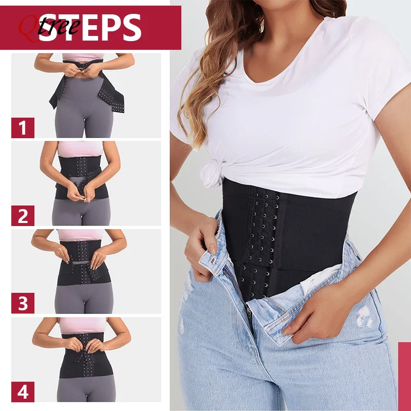 Qtree Upgraded Waist Trainer Snatch Up Tummy Control Shapewear Girdle Abdomen Slim Cincher Compression Belt Workout Body Shaper