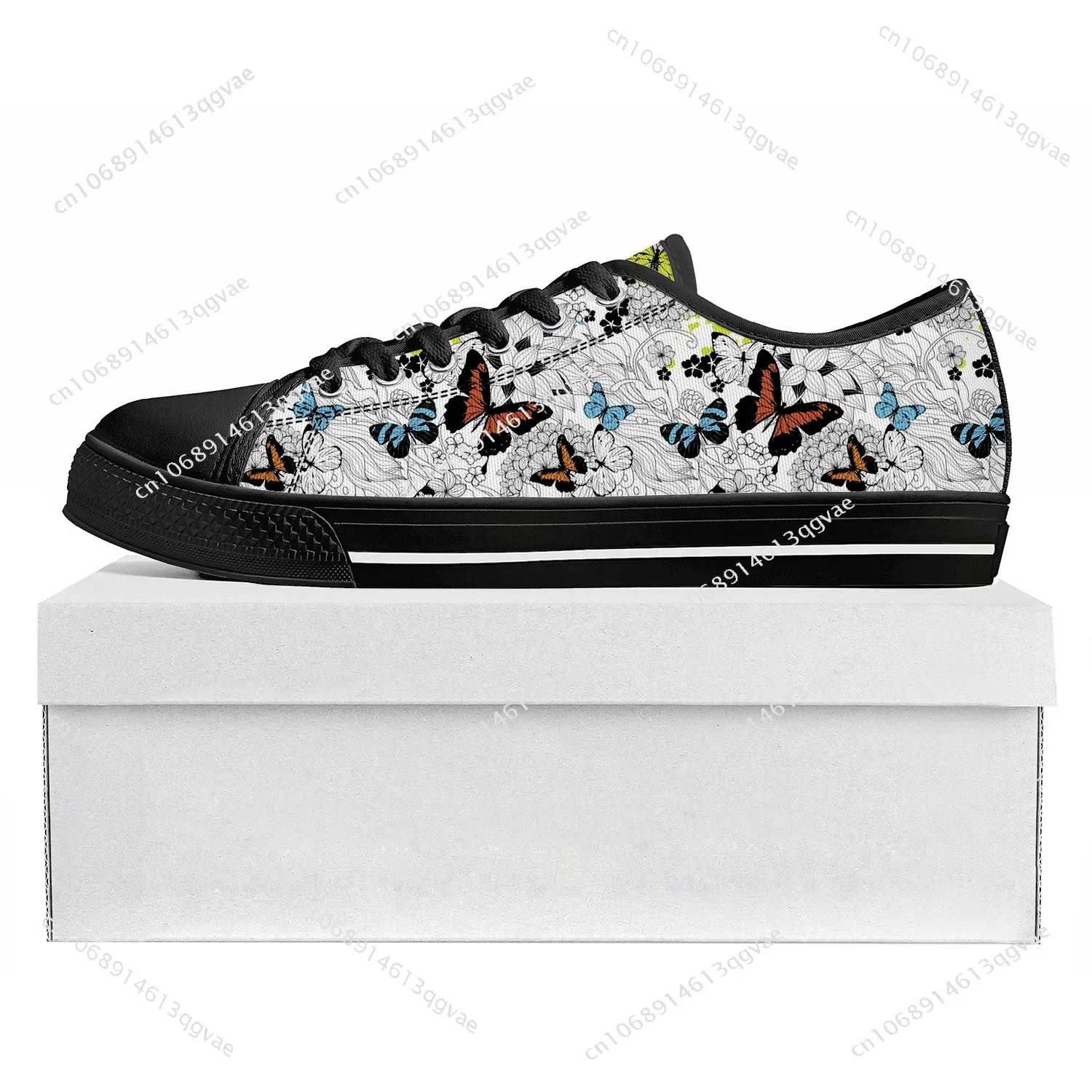 

Butterfly Prints Low Top High Quality Sneakers Mens Womens Teenager Tailor-made Shoe Canvas Sneaker Casual Couple Shoes Black