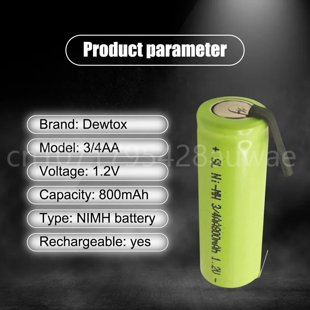 1.2V 3/4AA 800MAH Ni-Mh Rechargeable Battery Cell with Welding Pins for Electric Shaver Toothbrush