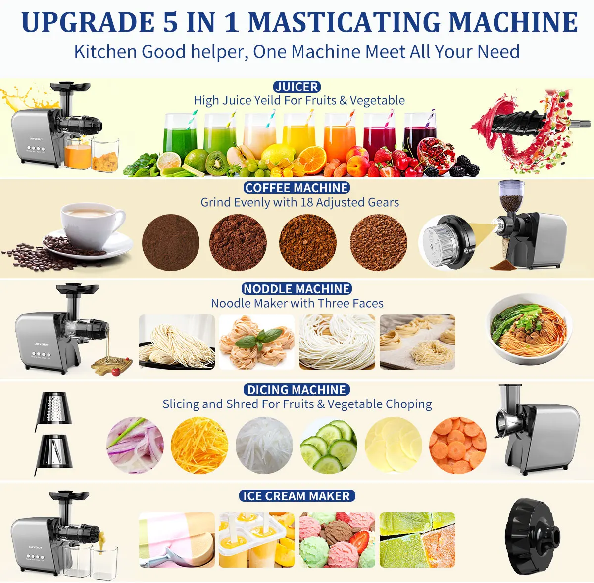 5 in 1 Kitchen Reverse Drinking Smooth Taste Vegetable Extractors Juicing Machine Make Ice Cream