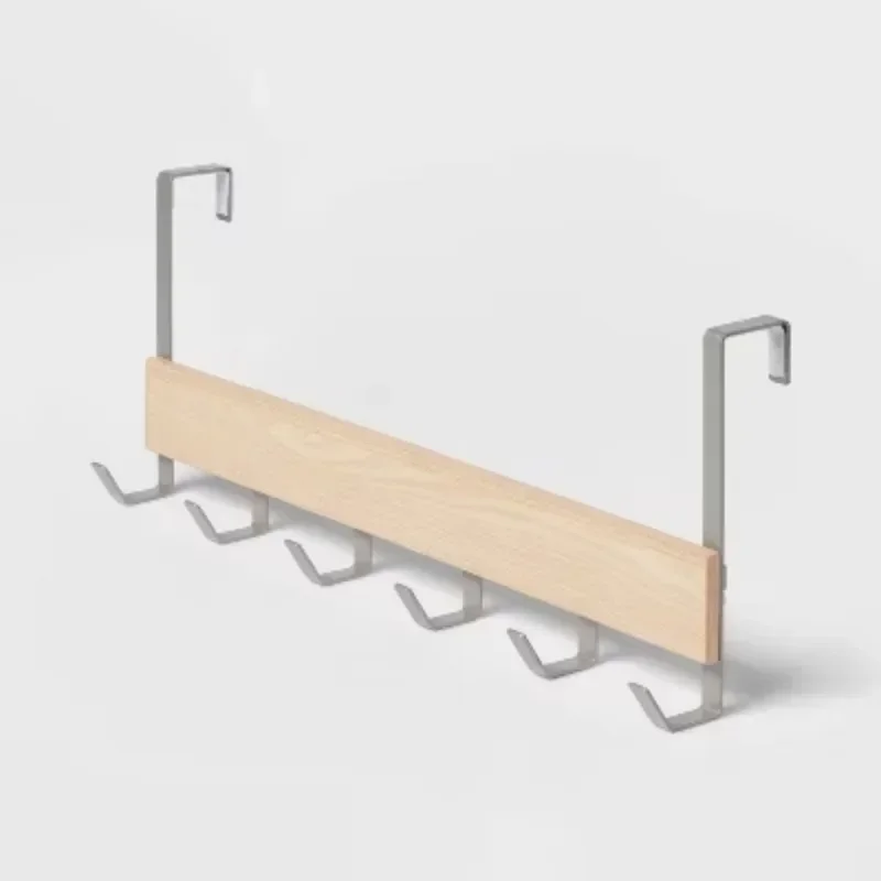 خطاف كبير فوق الباب مع 6 خطافات خشبية - مثالي للحفاظ على مساحةك مرتبة