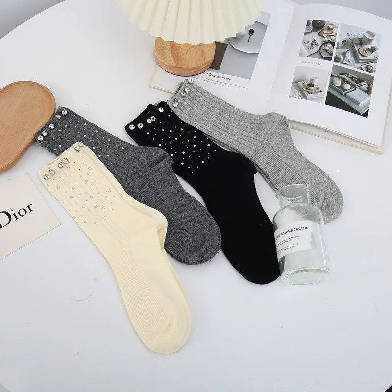 

Women's Socks New Korean Shiny Rhinestone Sweet JK Lolita Fashionable Versatile High Quality Comfortable Cotton Socks For Girl