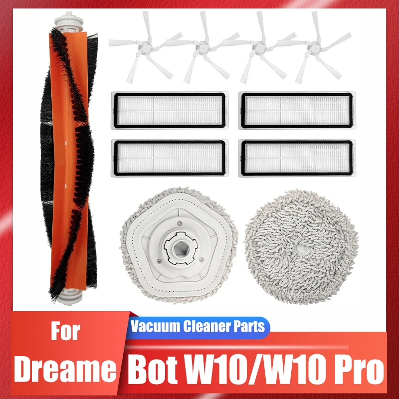 Replacement Part For Dreame W10 / W10 Pro Robot Vacuum Cleaner, Main Brush, Mops, HEPA Filters, Side Brushes