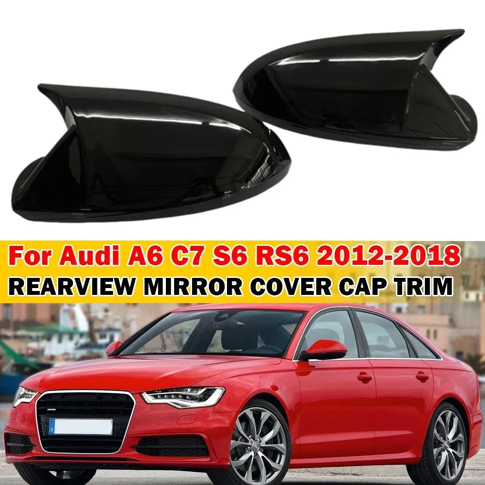

For Audi A6 C7 S6 RS6 2012-2018 Black/Carbon No Lane Asist Rearview Side Mirror Cover Wing Exterior Door Rear View mirror cover