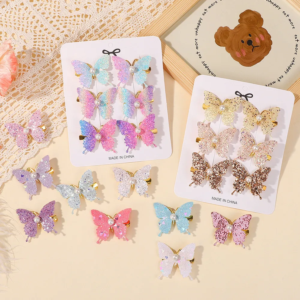 6-teiliges Set Mädchen Süße Pailletten Doppel-Schmetterling Haarspangen Schleifen-Haarnadeln DIY Kopfschmuck Schleifen-Deko Haarklammern Kleinkind Haaraccessoires