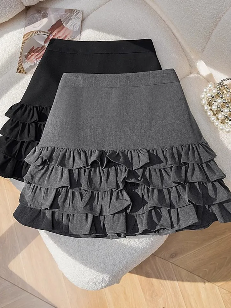 أزياء كبيرة الحجم فتاة الصيف عالية الخصر ألف خط كعكة تنورة الكشكشة بلون تنوعا قصيرة تنوعا تخفيض العمر التنانير #2