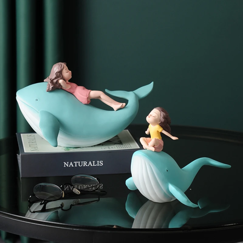 

Modern Healing Small Object Happiness Whale Girl Ornaments