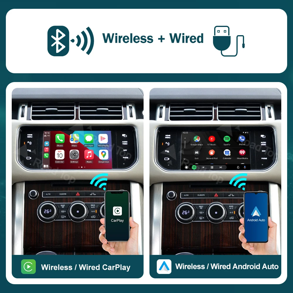 RoadTop Carplay اللاسلكي لاند روفر جاكوار رينج روفر إيفوك ديسكفري 2012-2016 أندرويد واجهة السيارات مرآة لينك AirPlay