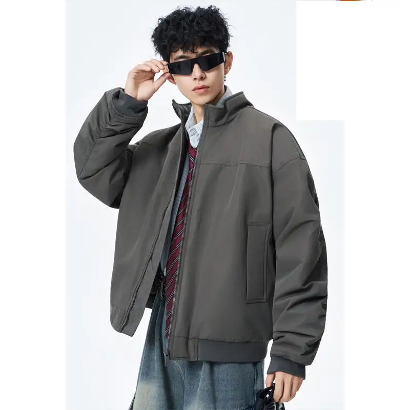 

Зима 2026, большие размеры M-XXXXXL, куртки-бомберы на молнии, толстое теплое пальто с длинными рукавами для мужчин, однотонная уличная уличная куртка