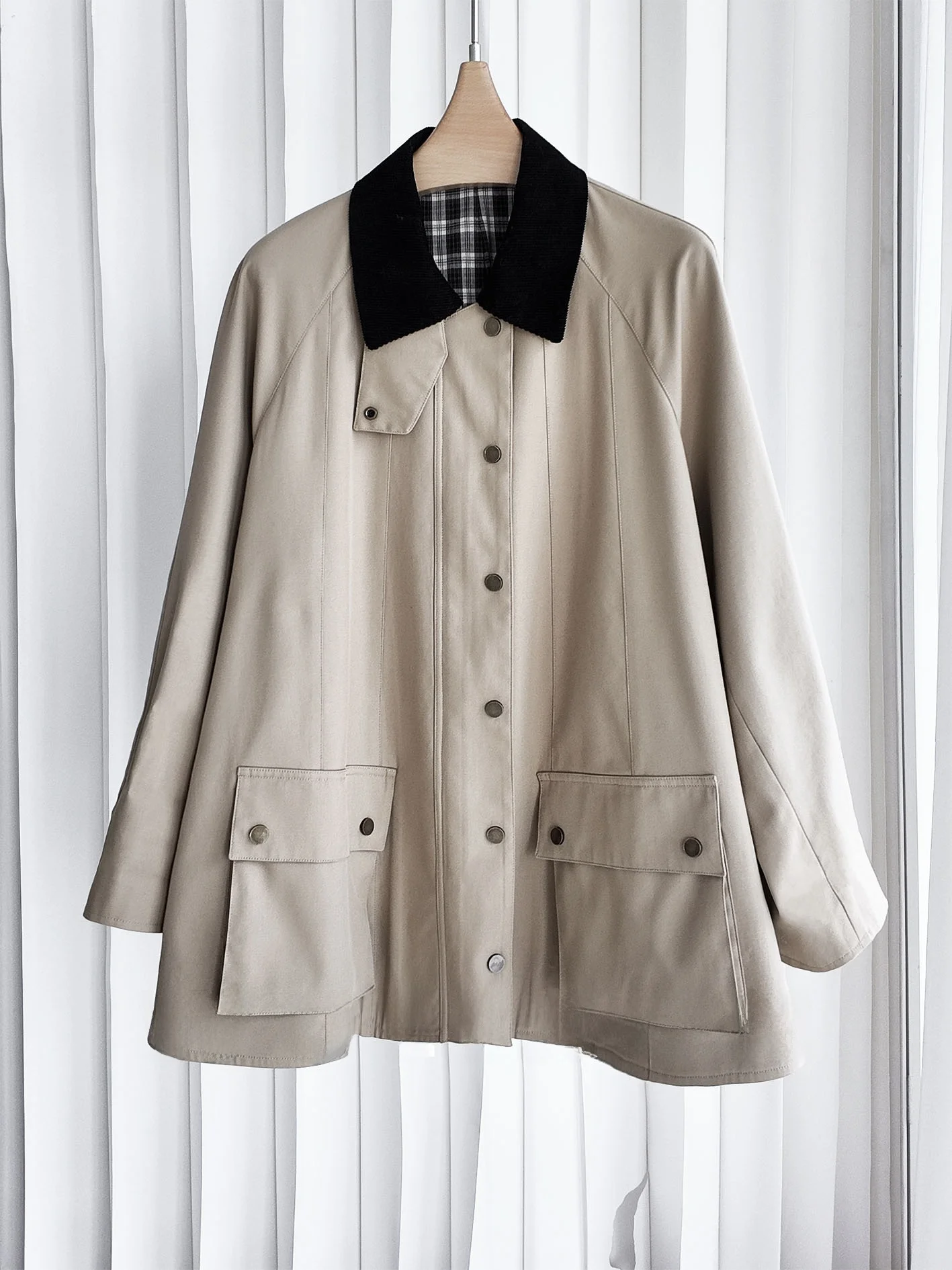 

WULIXUN 2025 New Casual Barn Sle Jaet Coat Turn-down Collar Cotton Blend Mid-Length Single Button Closure Pure Color