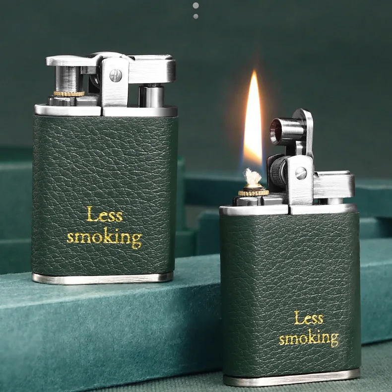 Chief Leather Kerosiene Lighter, Vintage Grinding Wheel, Classical Cigarette Lighter, Windproof Gift Wholesale
