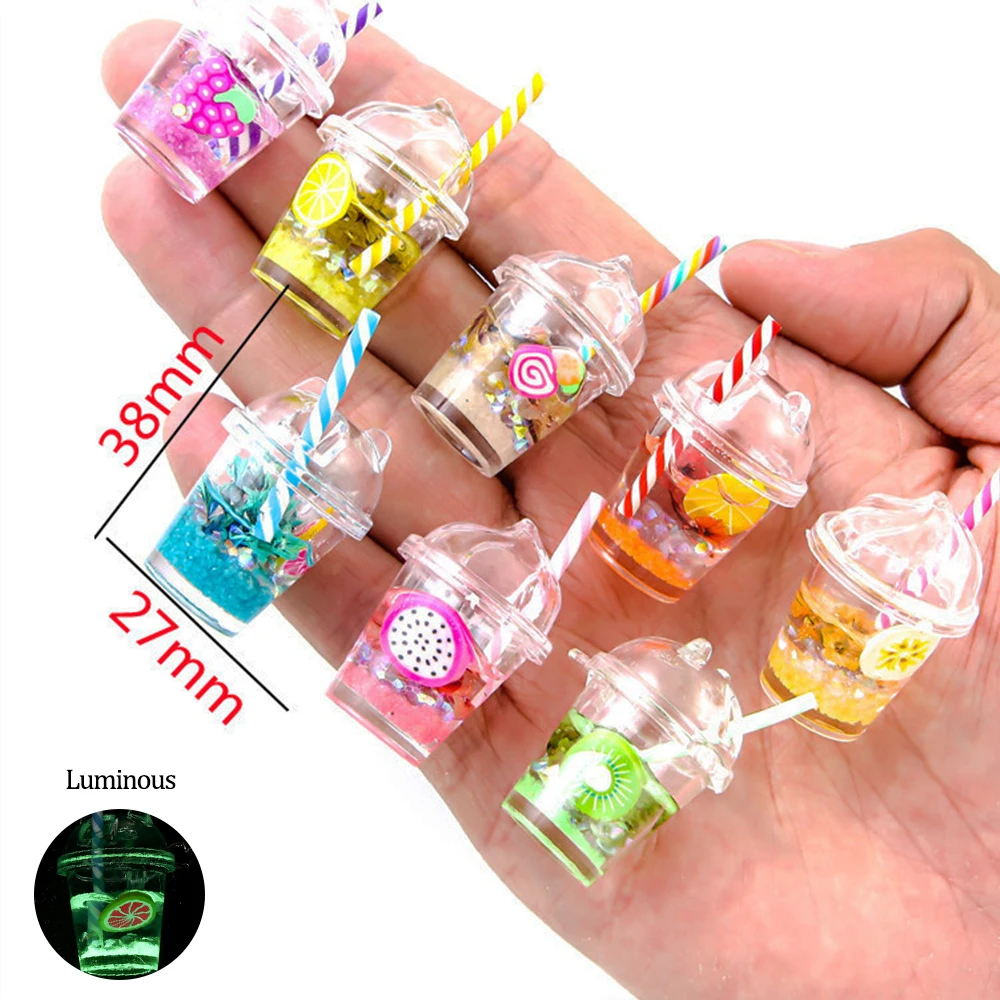 Mini Luminous Fruit Bubble Tea Cup Keychain For Women Girls Bag Cute Simulation Car Toy Pendant Bag Ornaments Creative DIY Gifts